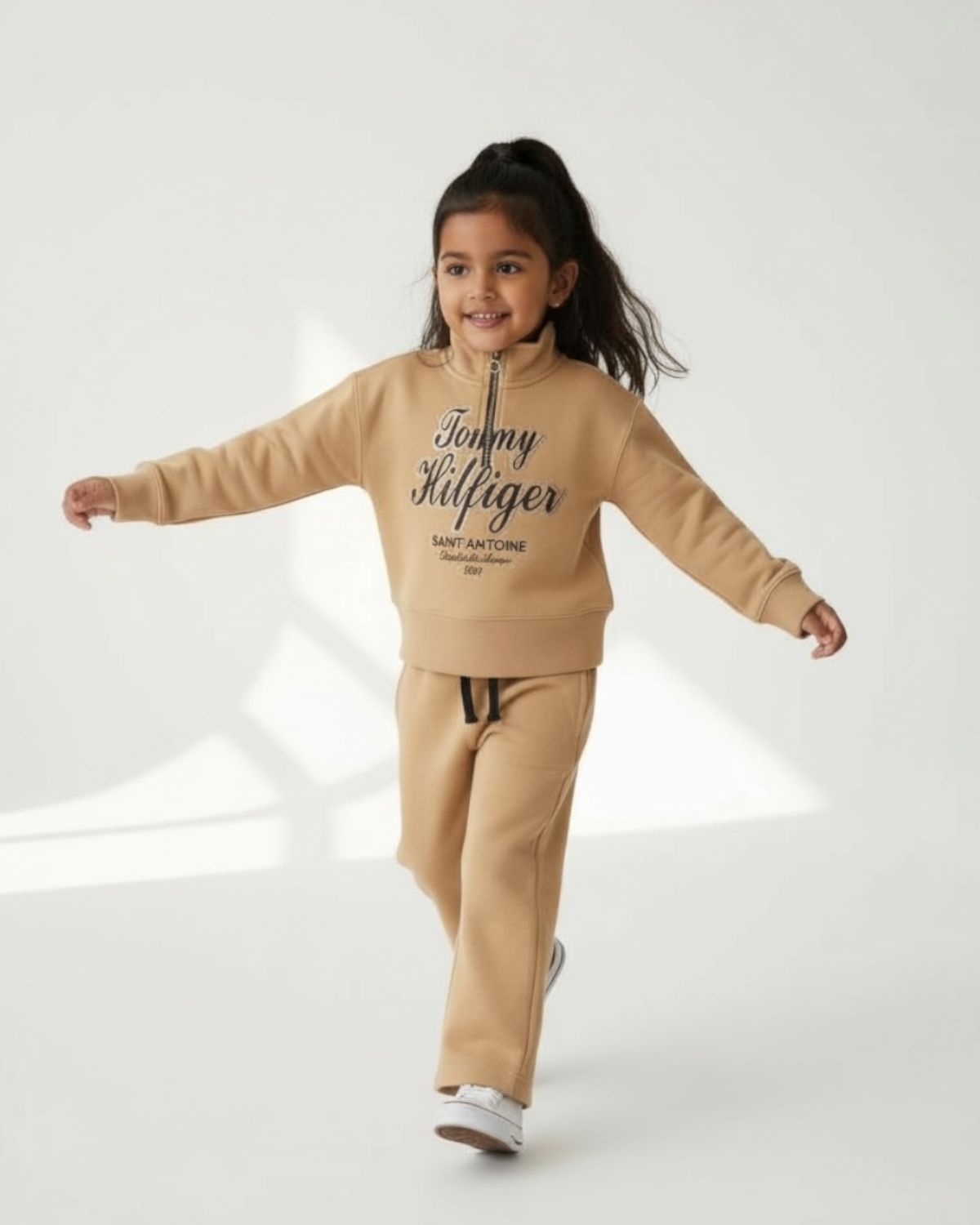Baby Girls High Neck Tracksuit - Beige