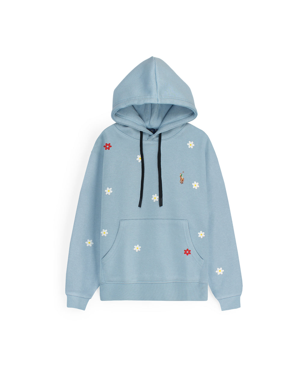 Kids Floral Embroidered Hoodie - Ice Blue