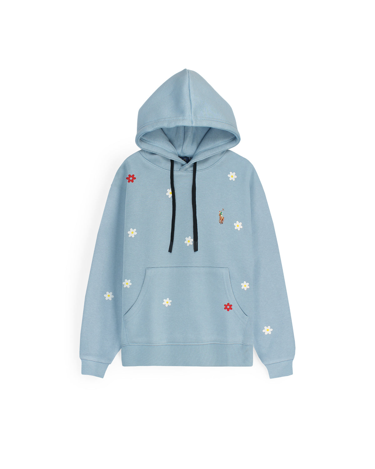 Kids Floral Embroidered Hoodie - Ice Blue