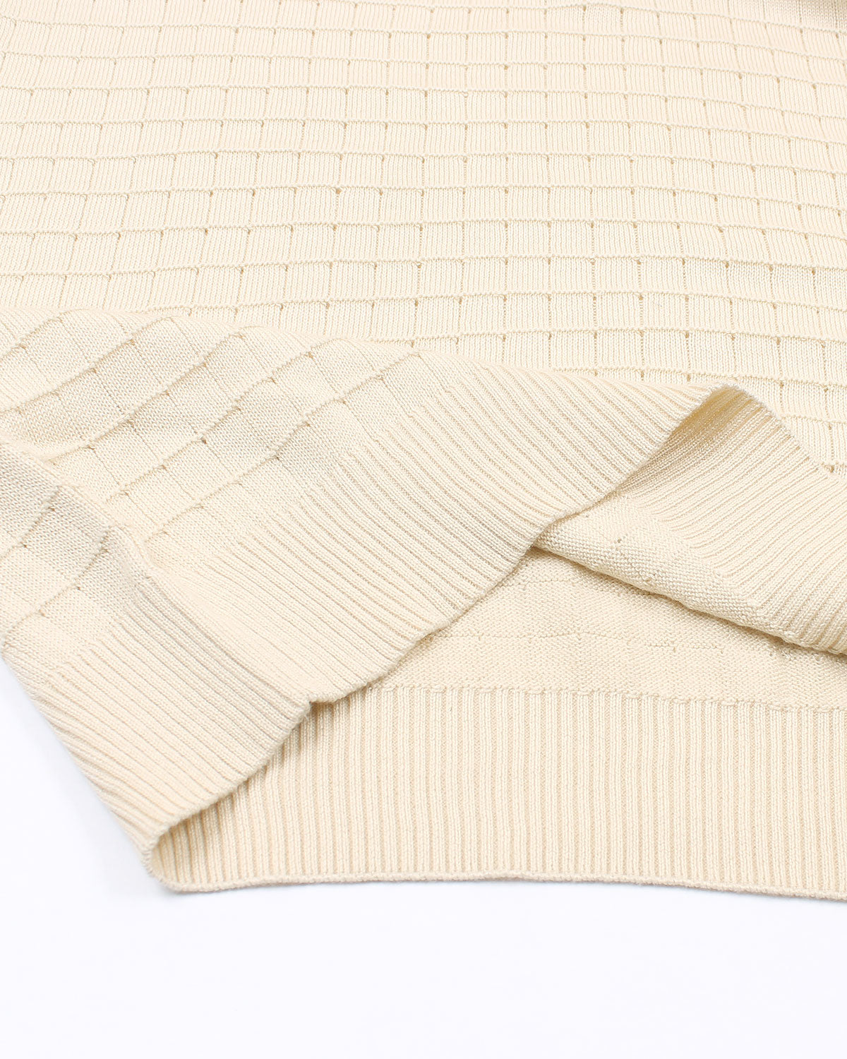 Men's Knitted Block Polo Shirt - Off White
