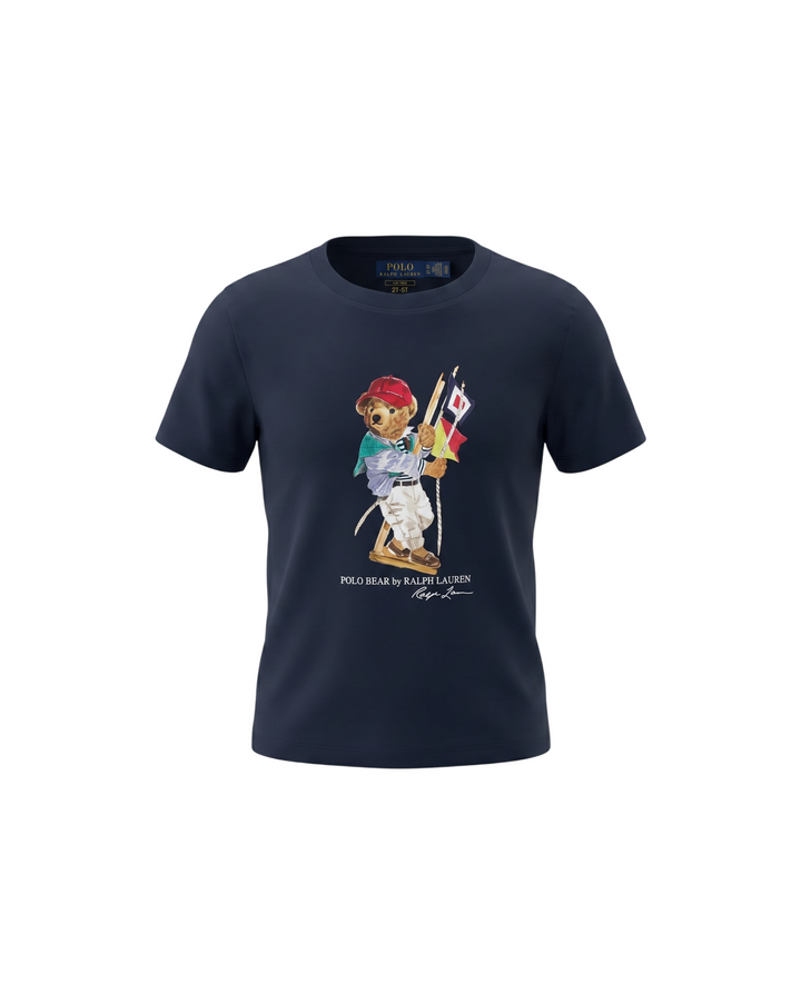 Premium Kids Flag Bear T Shirt - Navy Blue