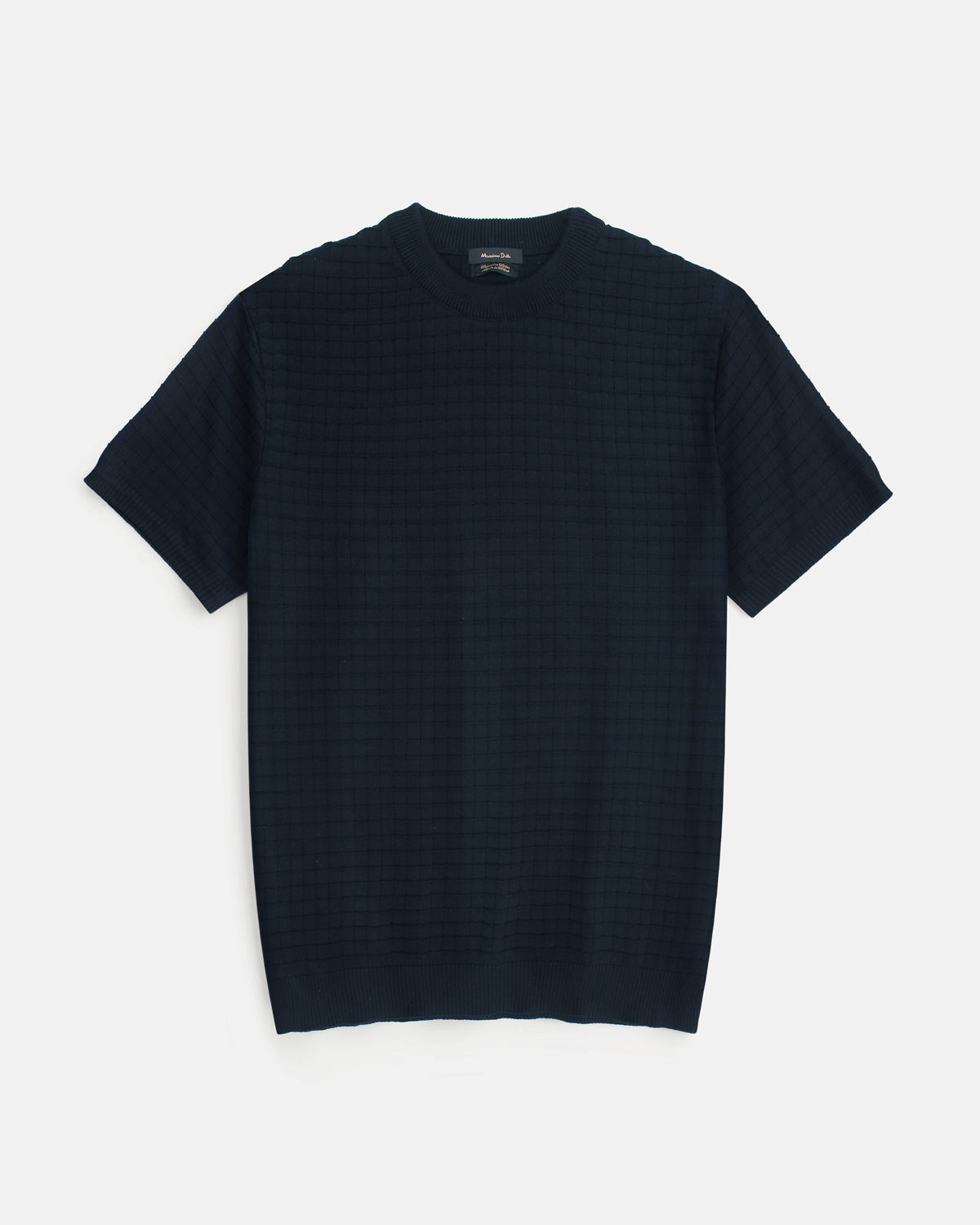 Men's Knitted Crew Neck T Shirt - Navy Blue