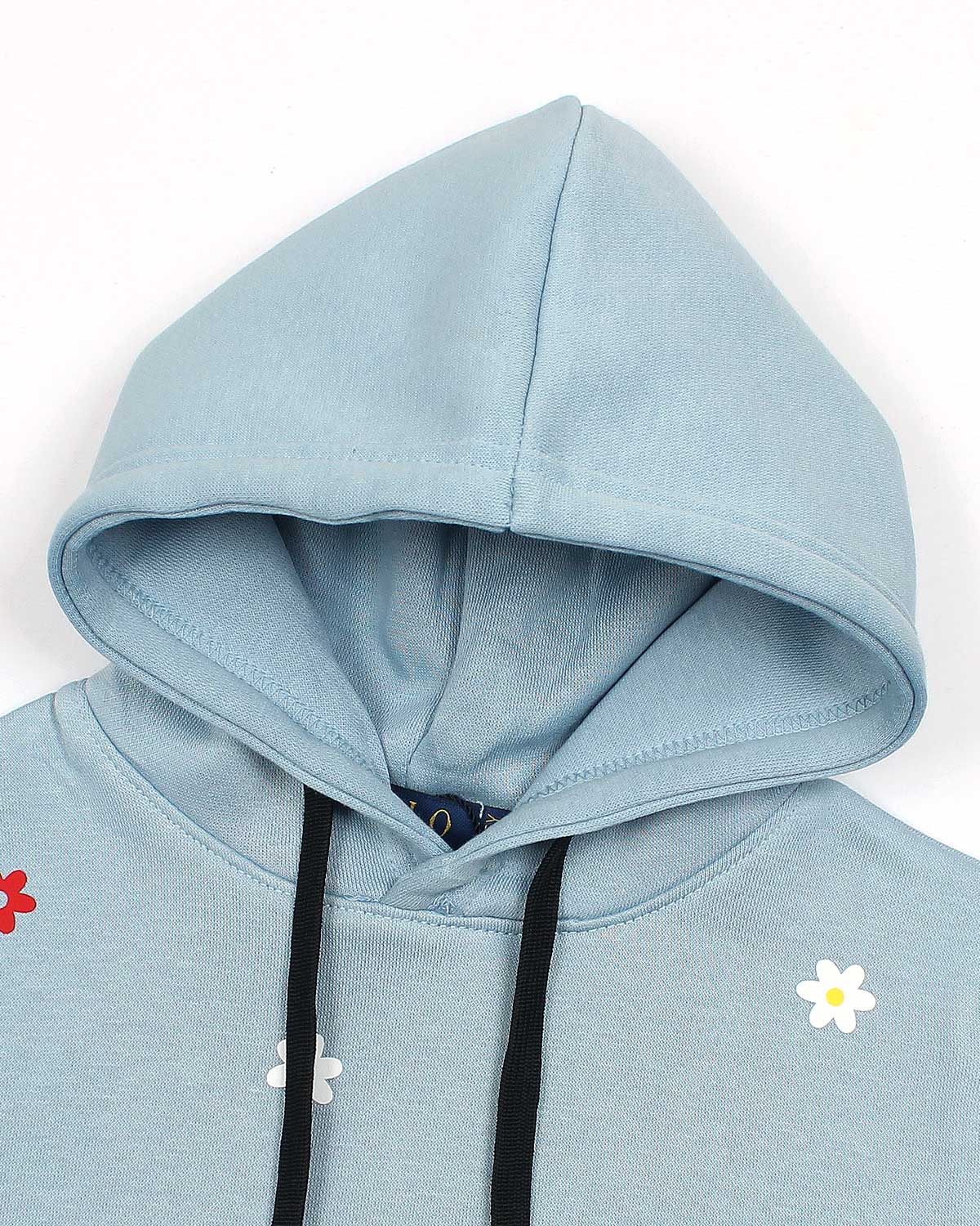 Kids Floral Embroidered Hoodie - Ice Blue