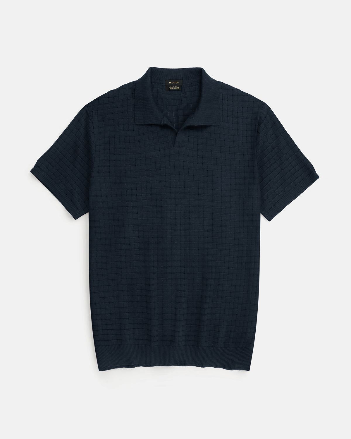 Men's Knitted Block Polo Shirt - Navy Blue