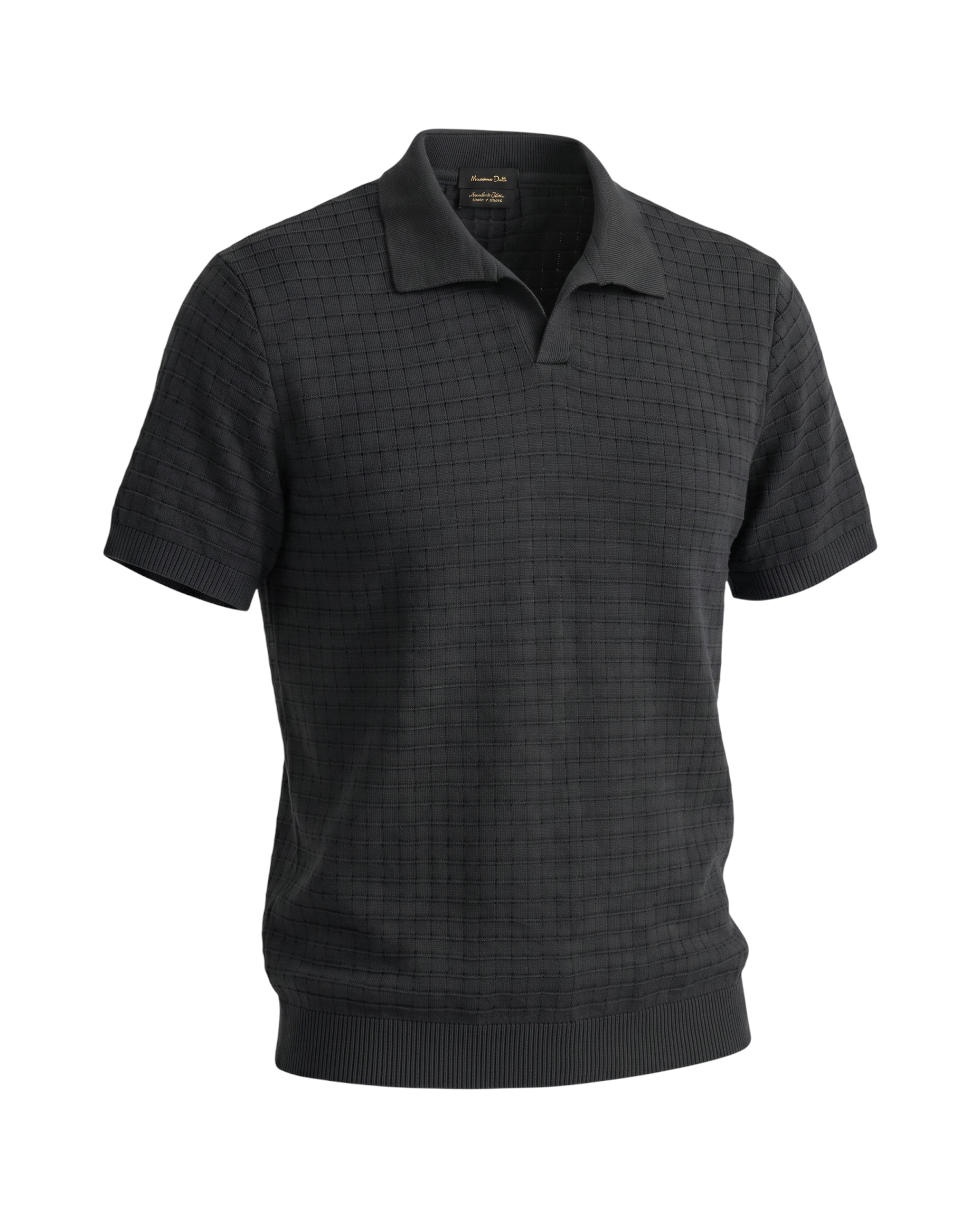 Men's Knitted Block Polo Shirt - Black