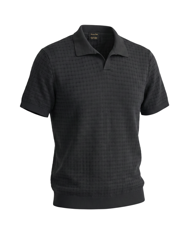 Men's Knitted Block Polo Shirt - Black