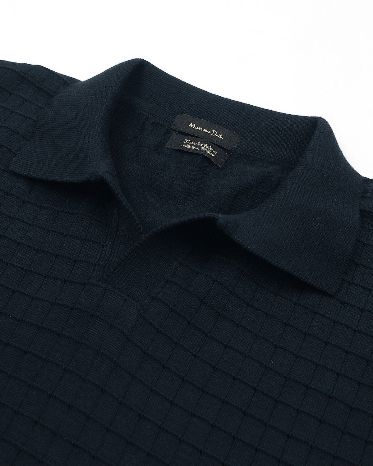 Men's Knitted Block Polo Shirt - Navy Blue