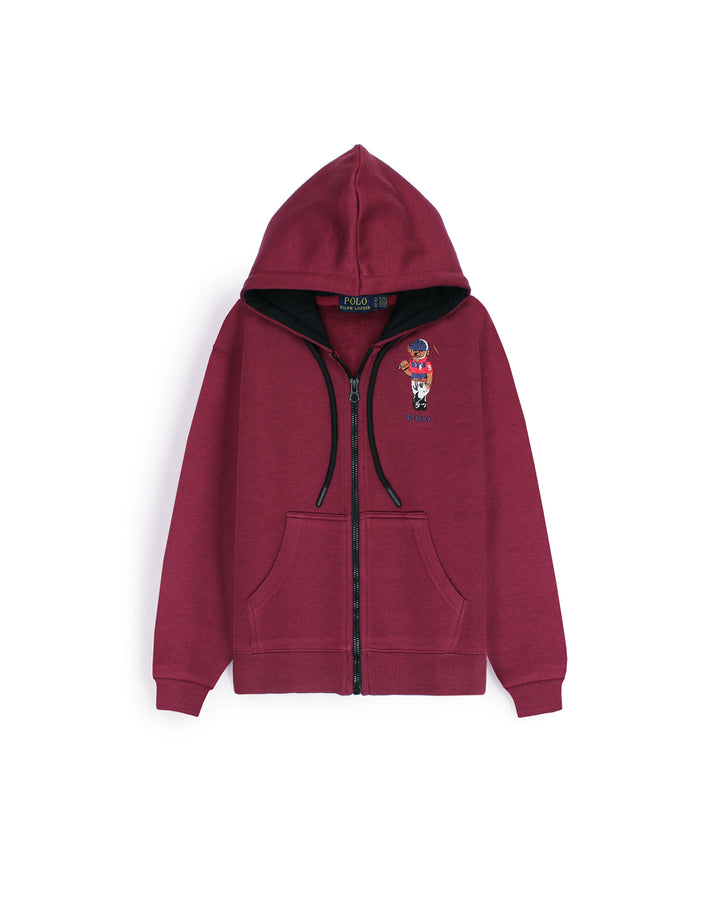 Premium Kids’ Bear Zip-Up Hoodie - Maroon
