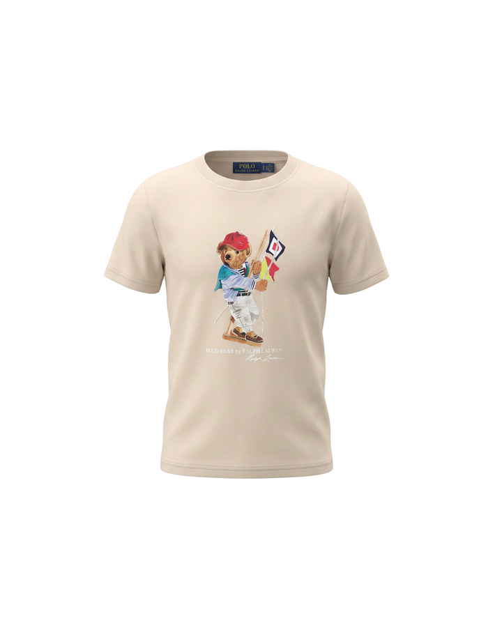 Premium Kids Flag Bear T Shirt - Off White