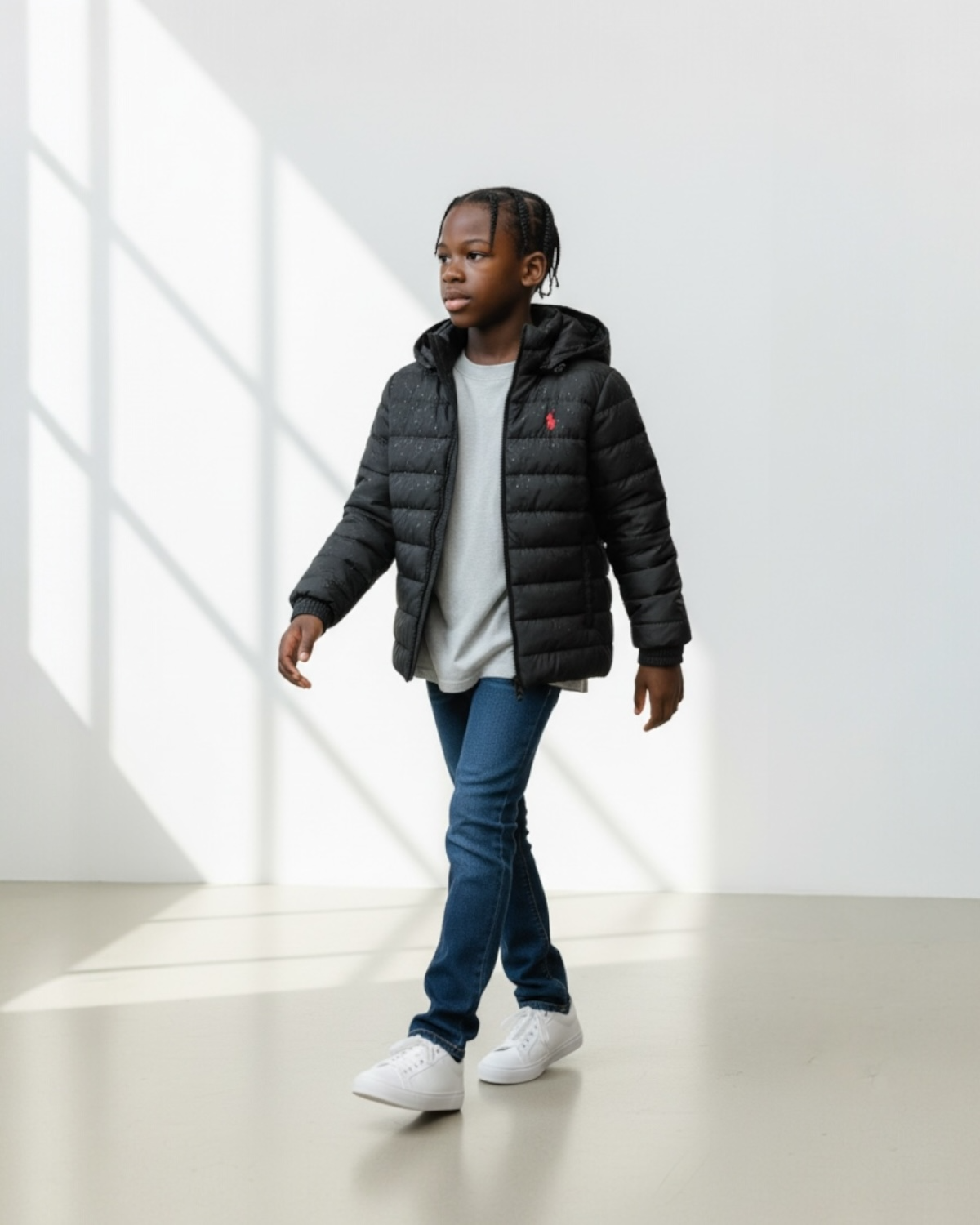 Kids Puffer Hooded R-L Jacket - Black