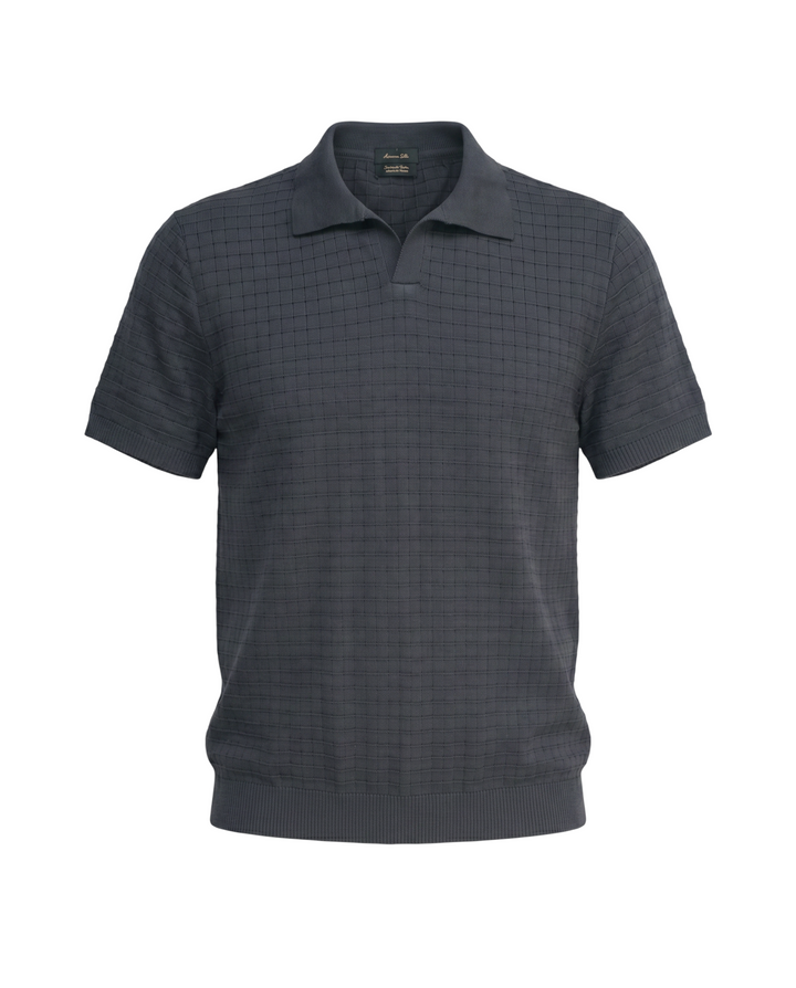 Men's Knitted Block Polo Shirt - Grey