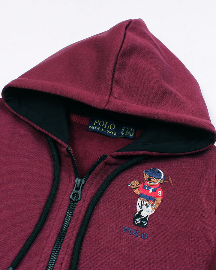 Premium Kids’ Bear Zip-Up Hoodie - Maroon