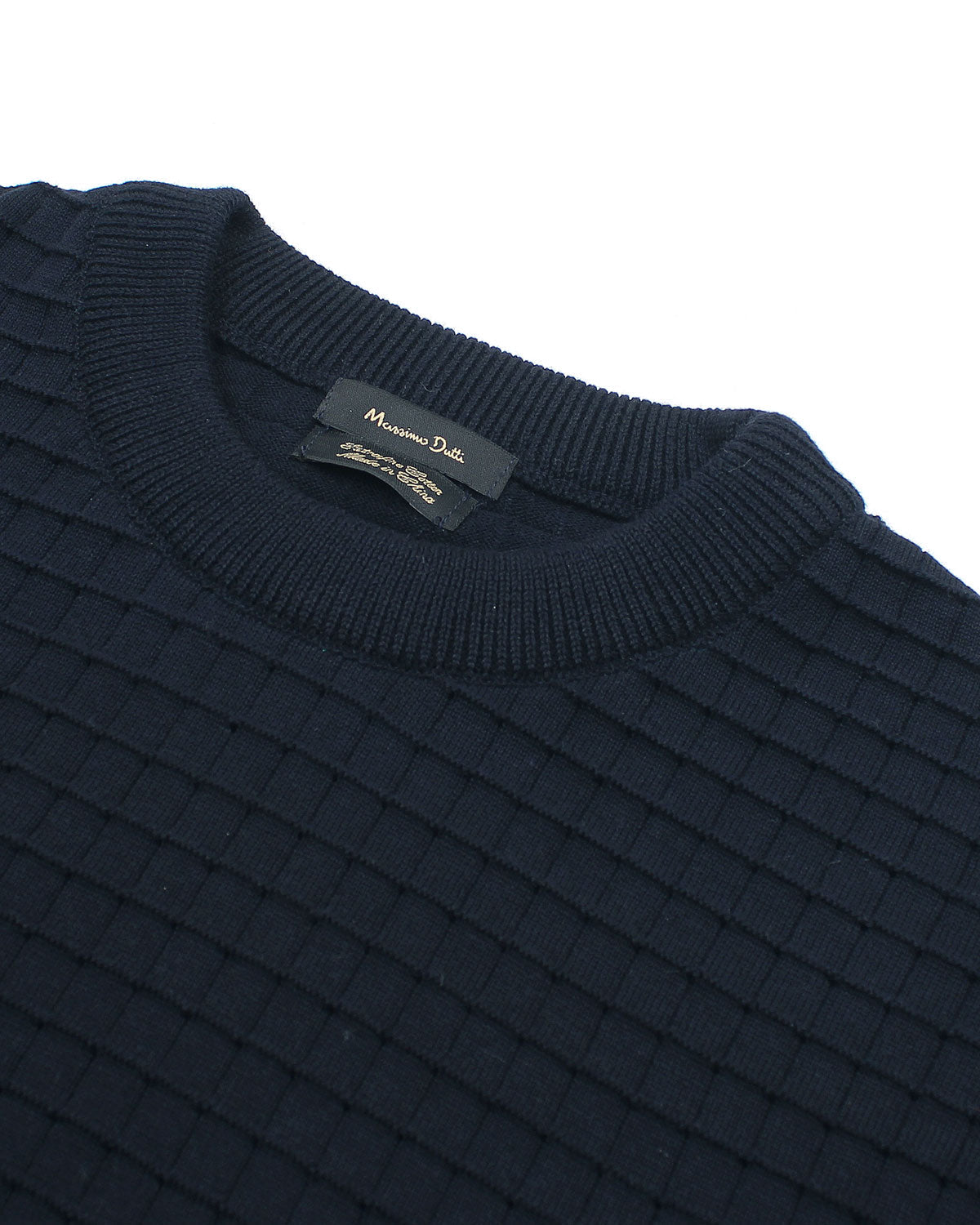 Men's Knitted Crew Neck T Shirt - Navy Blue