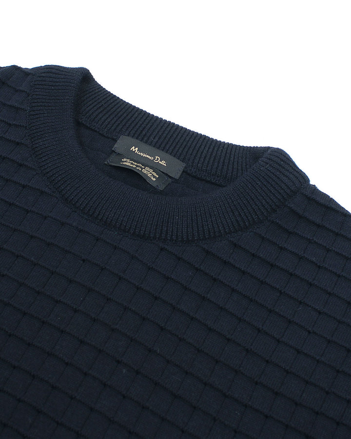 Men's Knitted Crew Neck T Shirt - Navy Blue