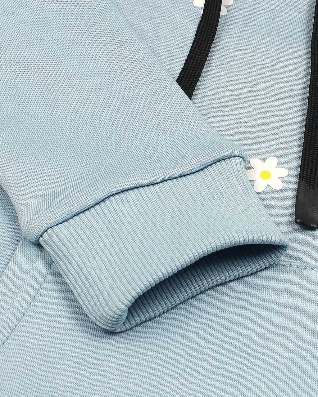 Kids Floral Embroidered Hoodie - Ice Blue