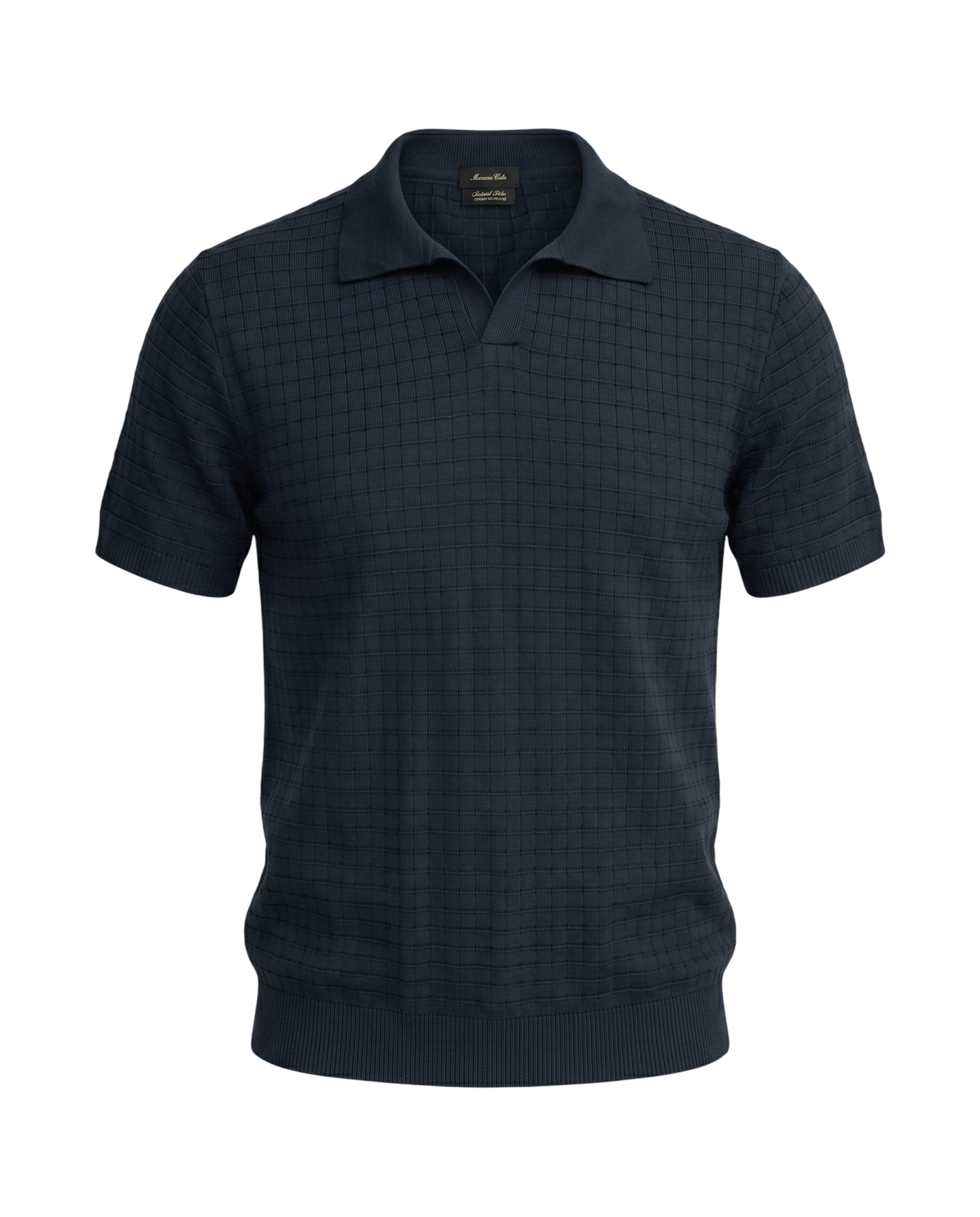 Men's Knitted Block Polo Shirt - Navy Blue
