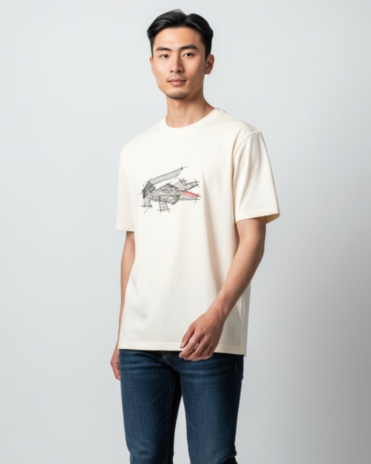 Men's Oversize Croc Lac. T Shirt - Off White
