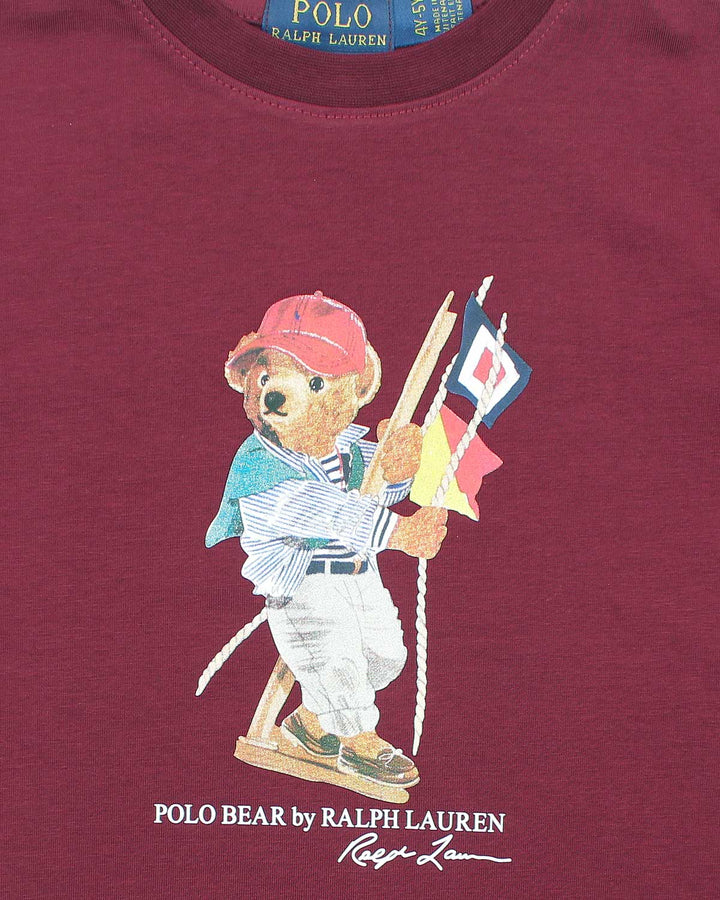 Premium Kids Flag Bear T Shirt - Maroon