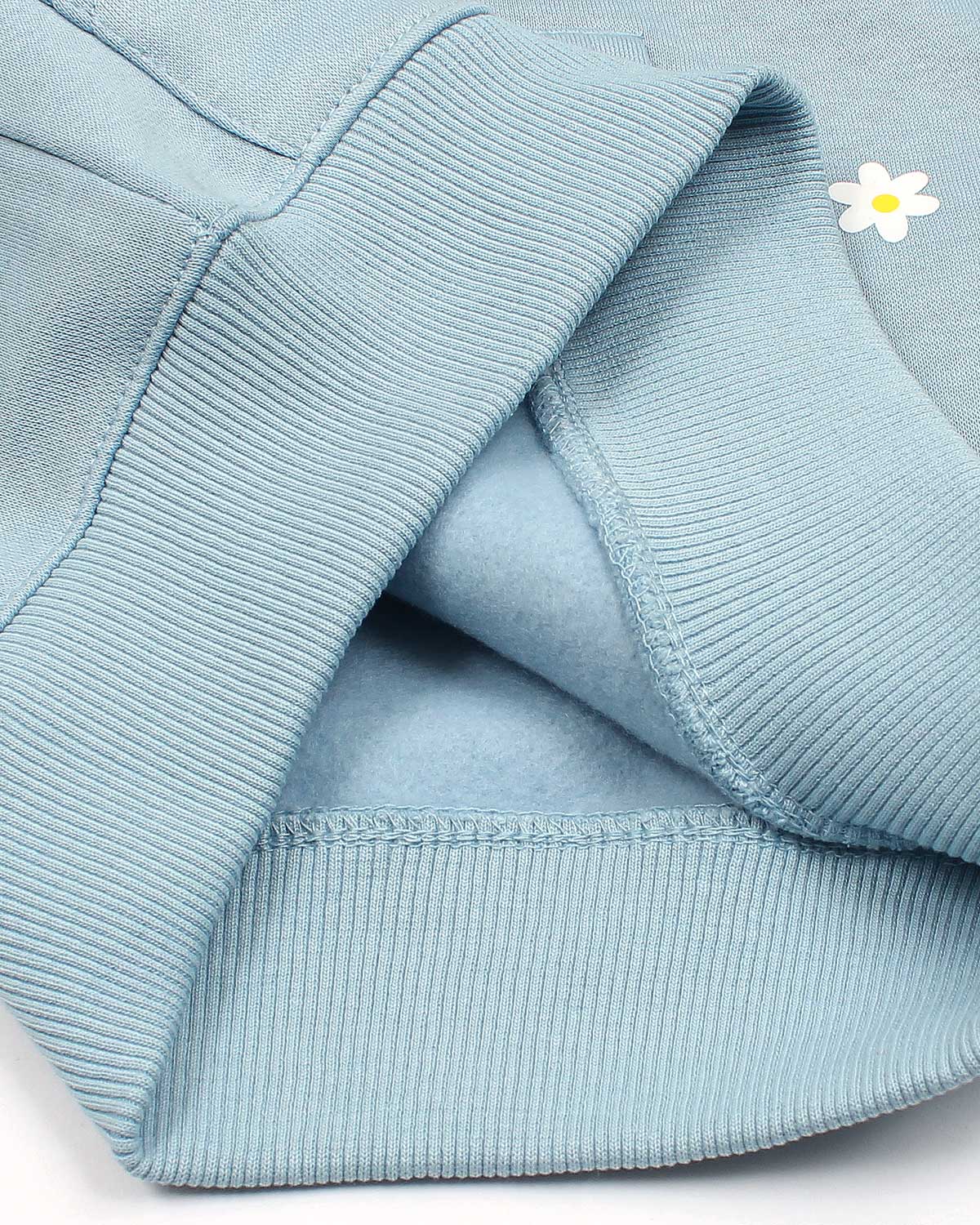 Kids Floral Embroidered Hoodie - Ice Blue