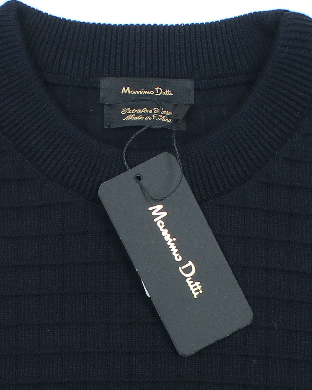 Men's Knitted Crew Neck T Shirt - Navy Blue