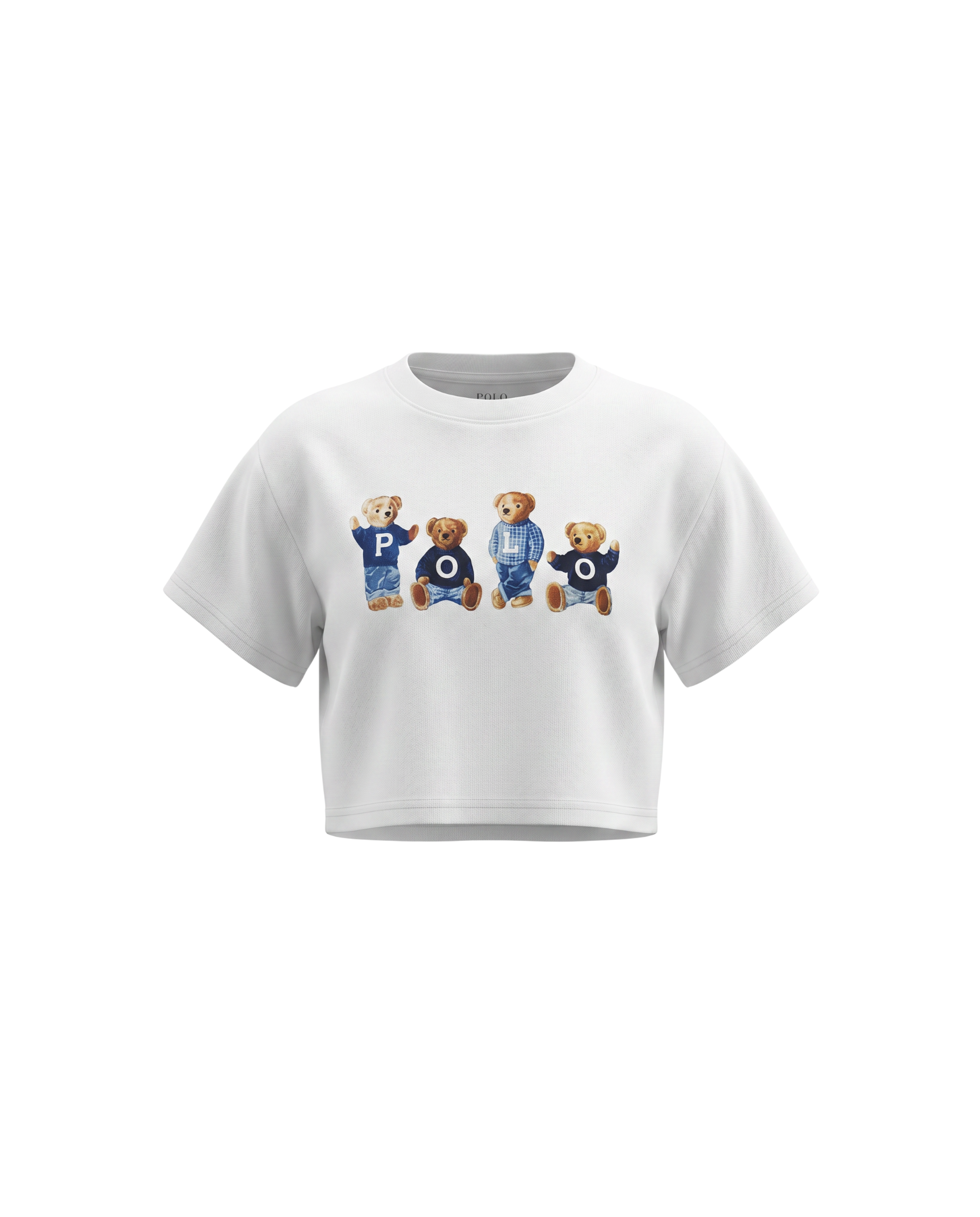Baby Girls Cropped Bear T Shirt - White