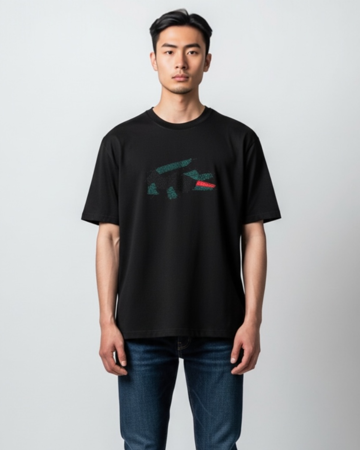 Men's Oversize Croc Lac. T Shirt - Black