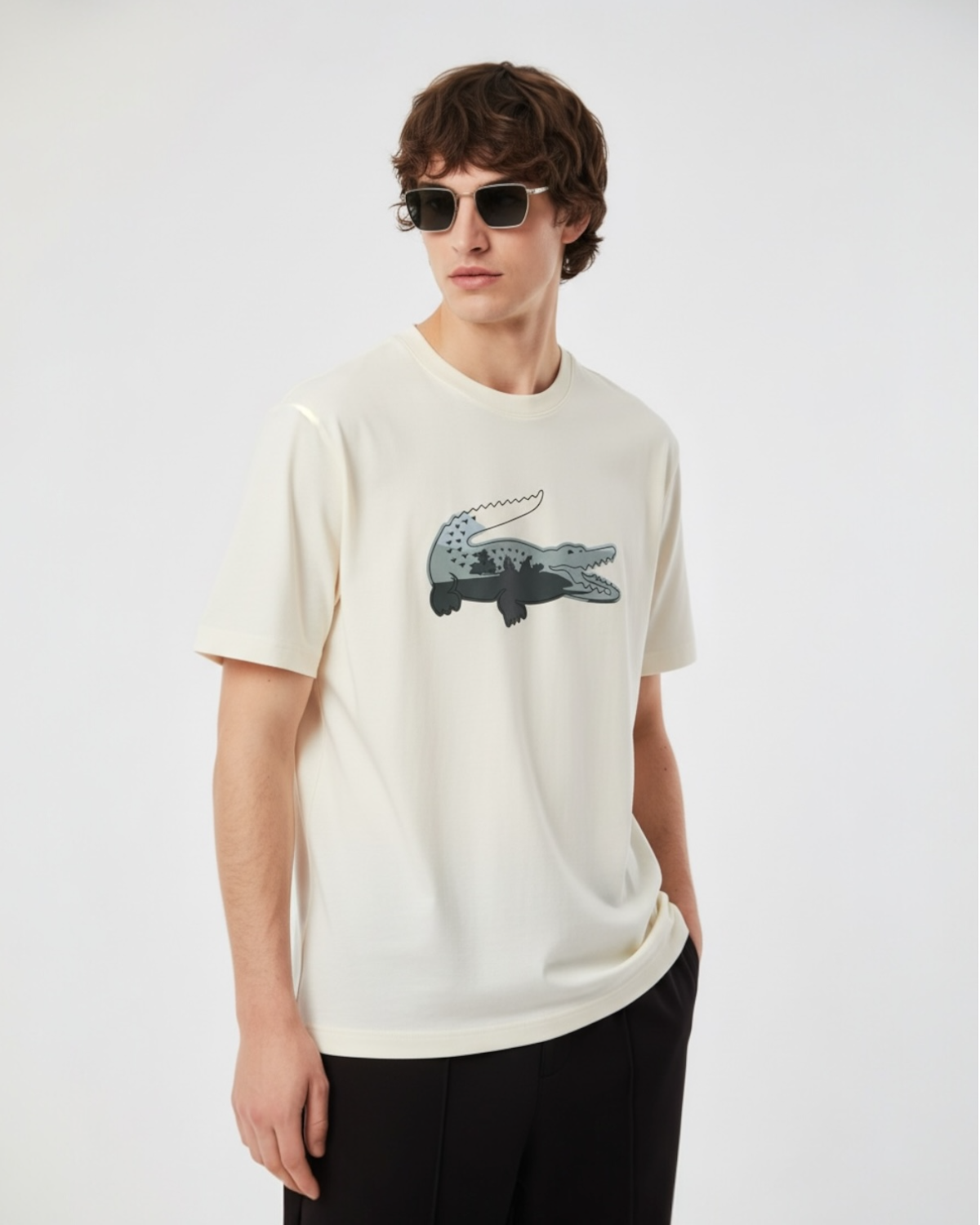 Men’s lac. Iconic Crocodile Print T Shirt - Off White