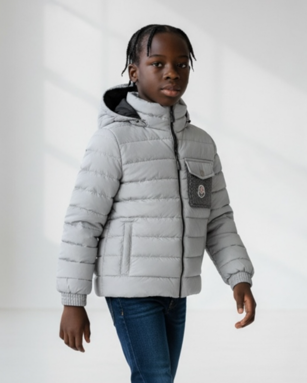 Kids Mon. Puffer Hooded Jacket - Light Grey