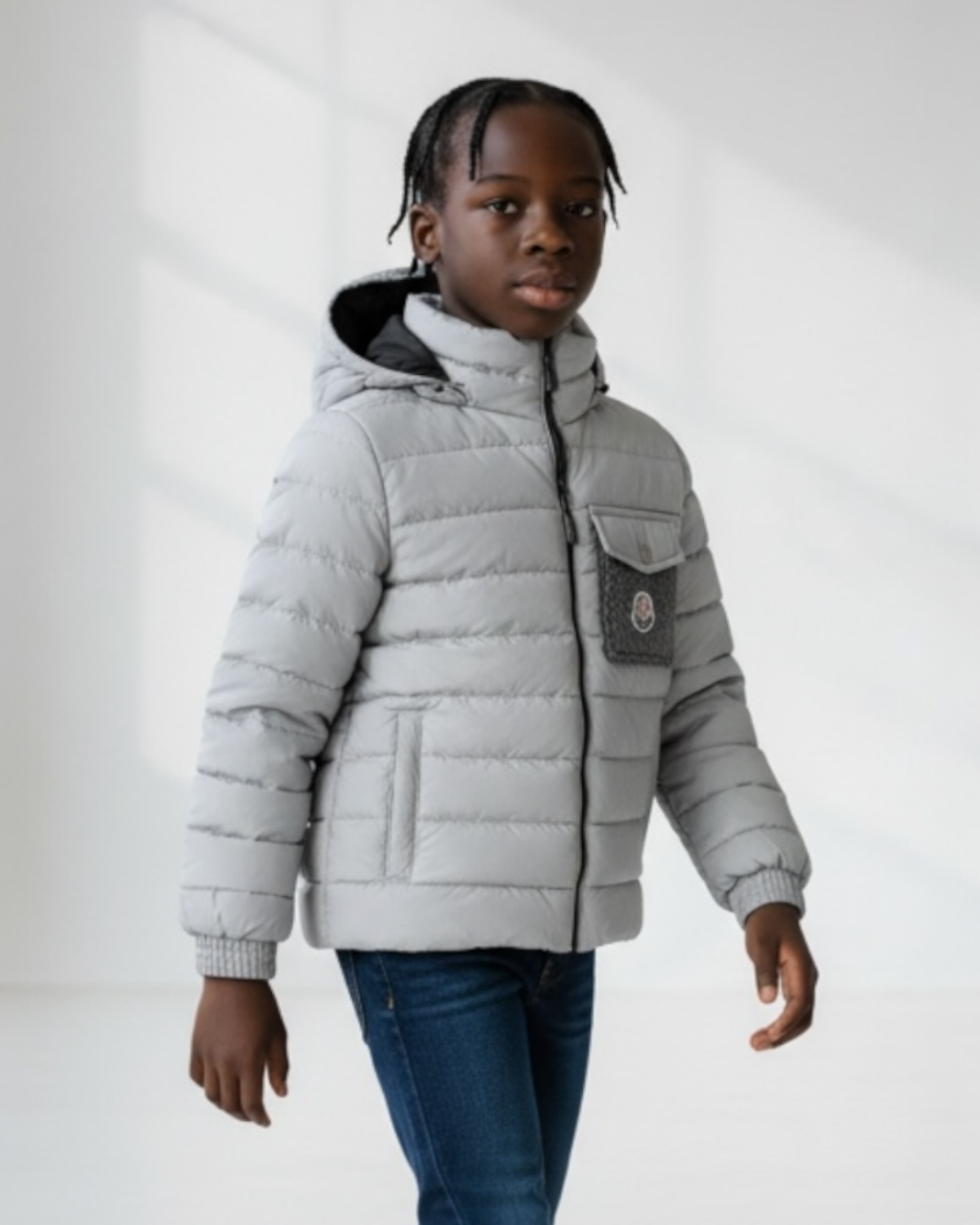 Kids Mon. Puffer Hooded Jacket - Light Grey