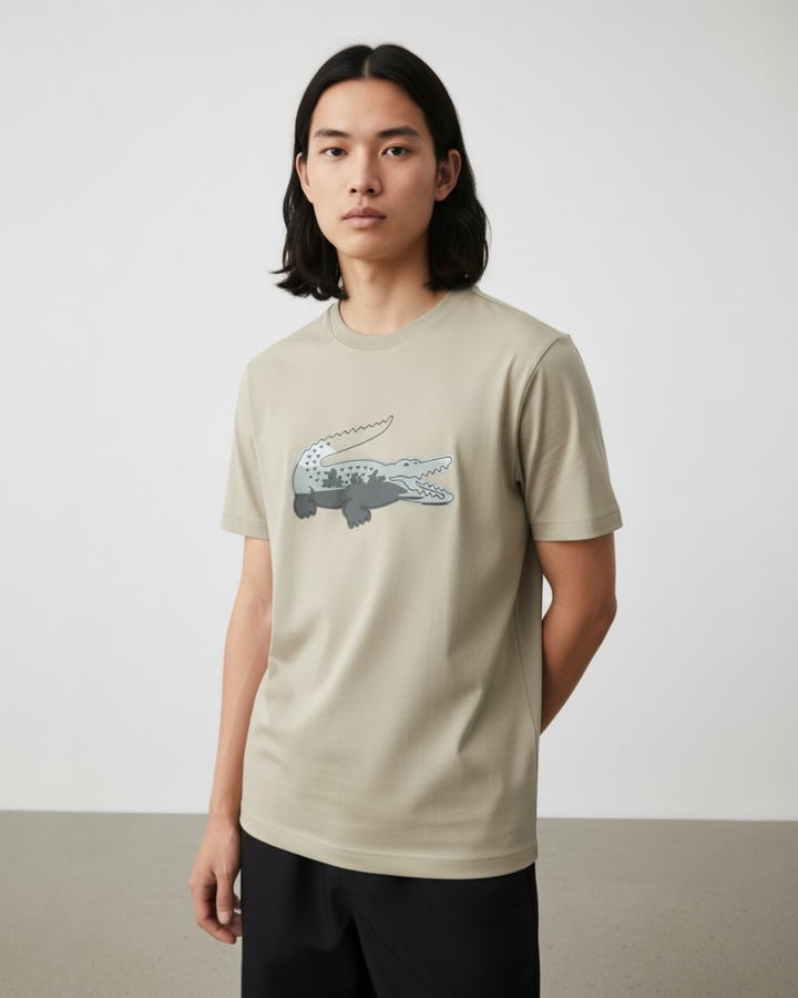 Men’s lac. Iconic Crocodile Print T Shirt - Beige