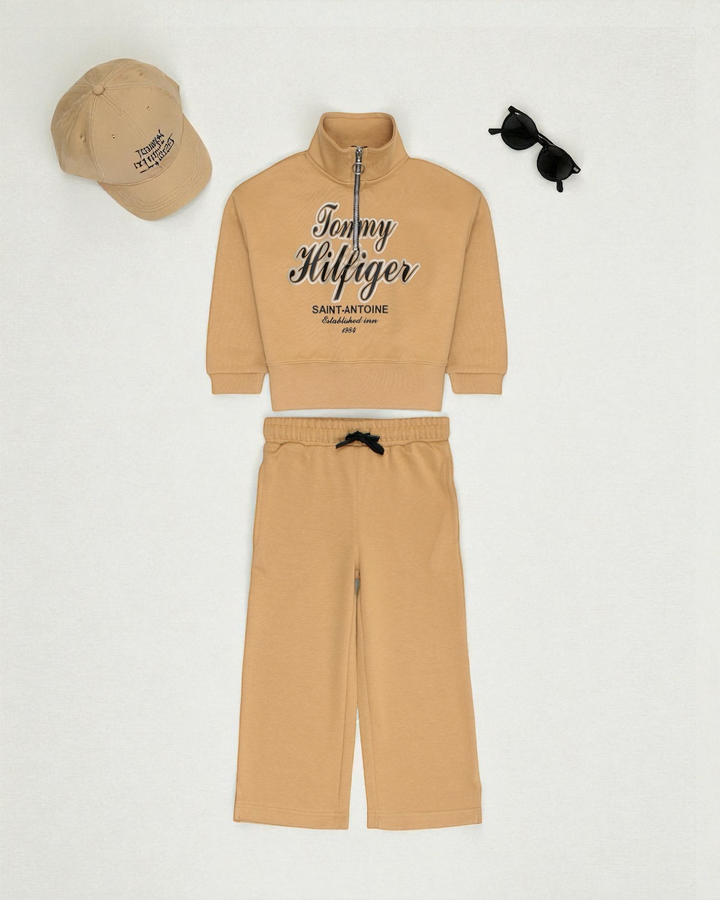 Baby Girls High Neck Tracksuit - Beige