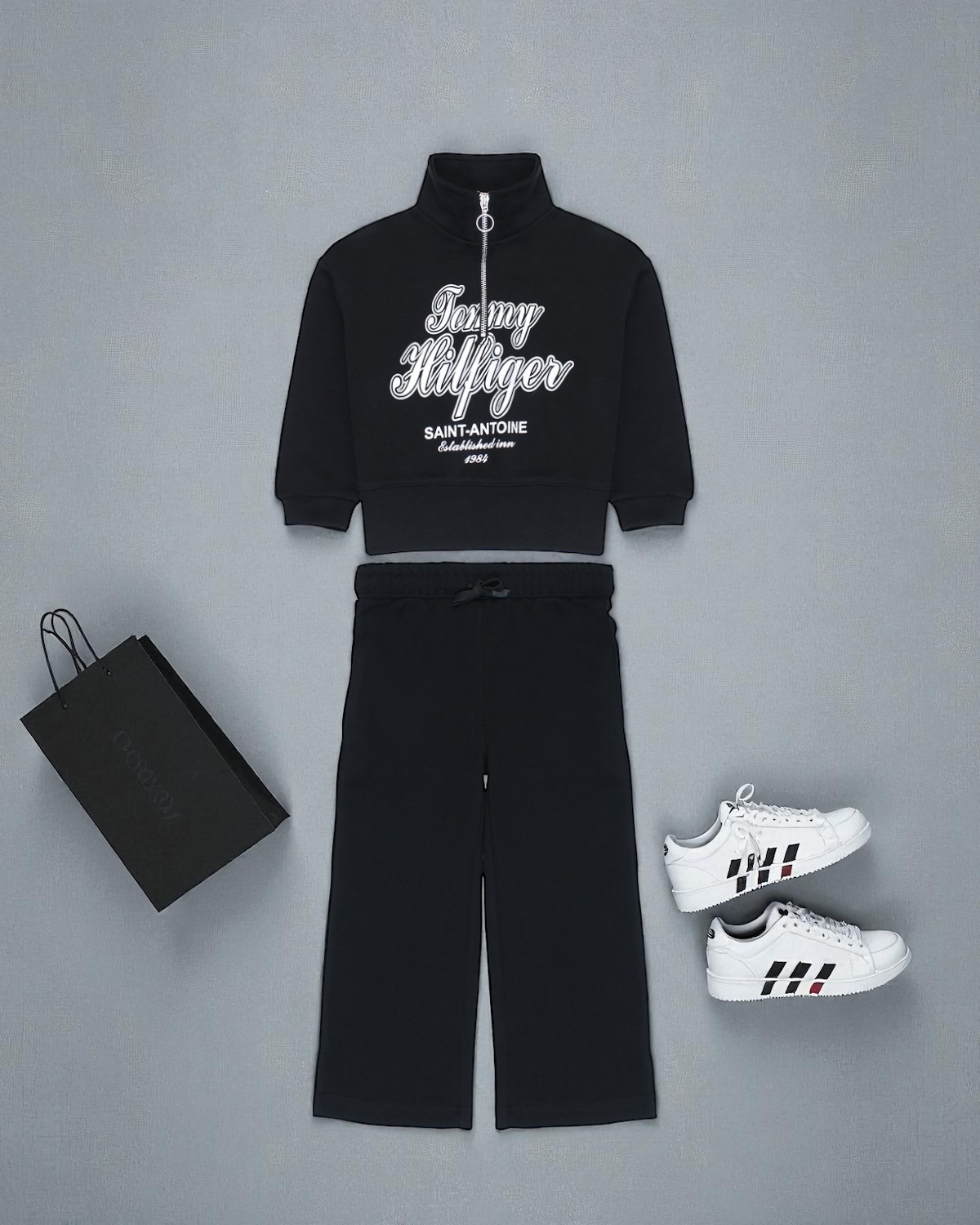 Baby Girls High Neck Tracksuit - Black