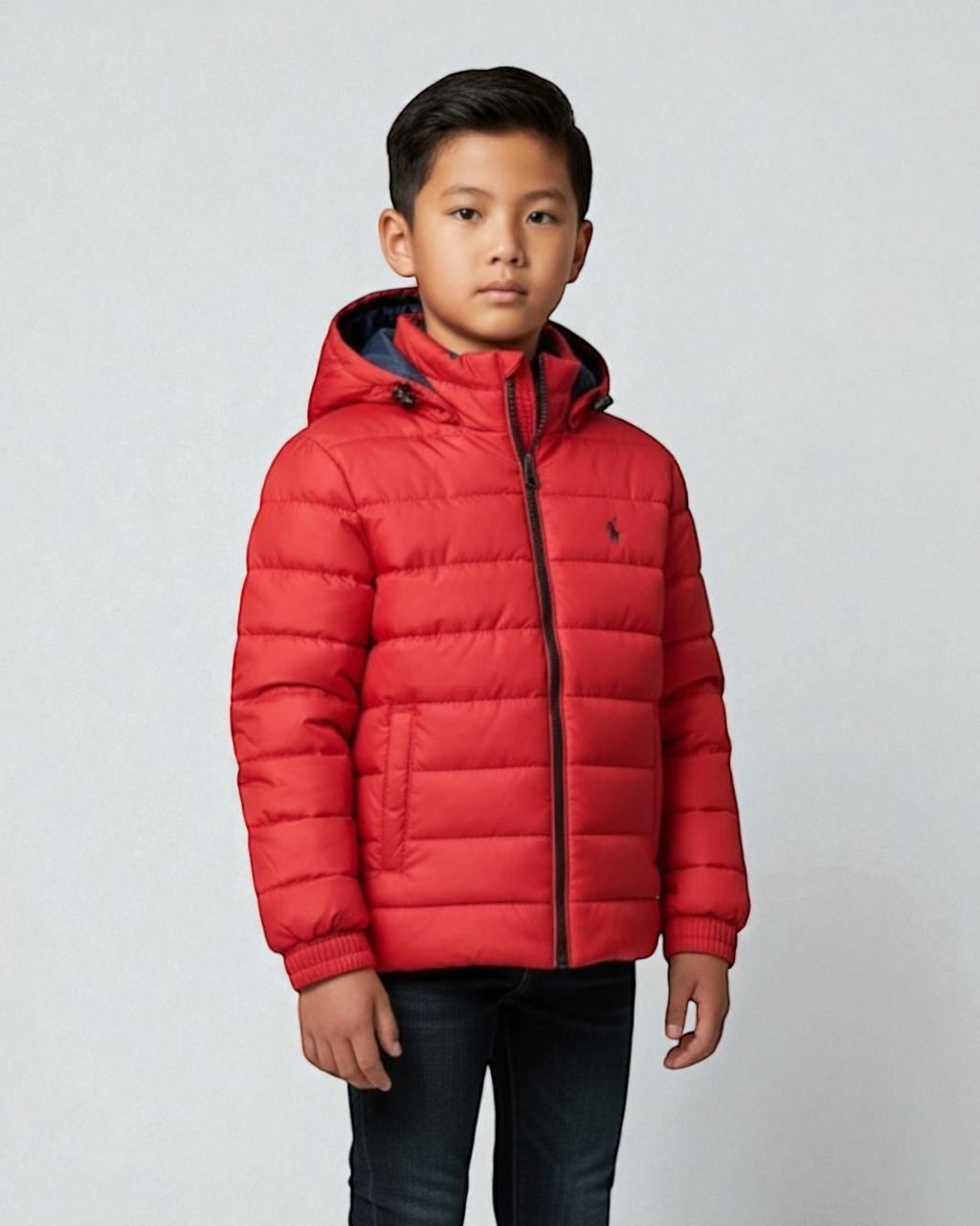 Kids Puffer Hooded R-L Jacket - Red