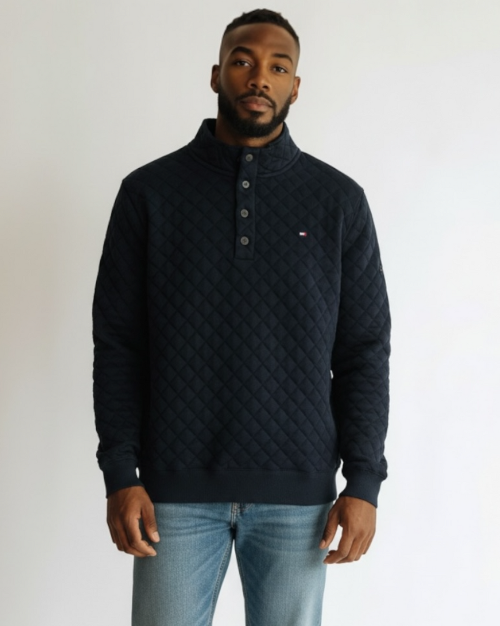 Premium TH Quilted Button Up Men's Sweat - Navy Blue