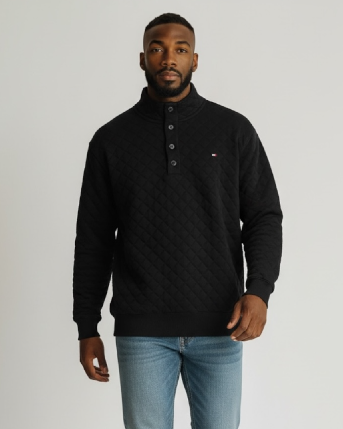 Premium TH Quilted Button Up Men's Sweat - Black