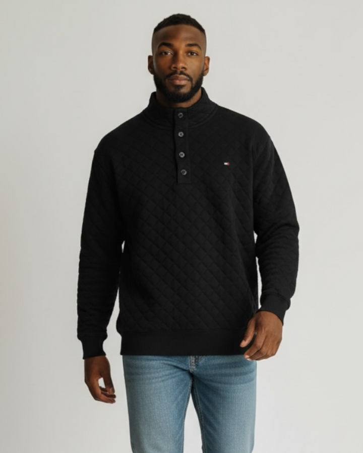 Premium TH Quilted Button Up Men's Sweat - Black