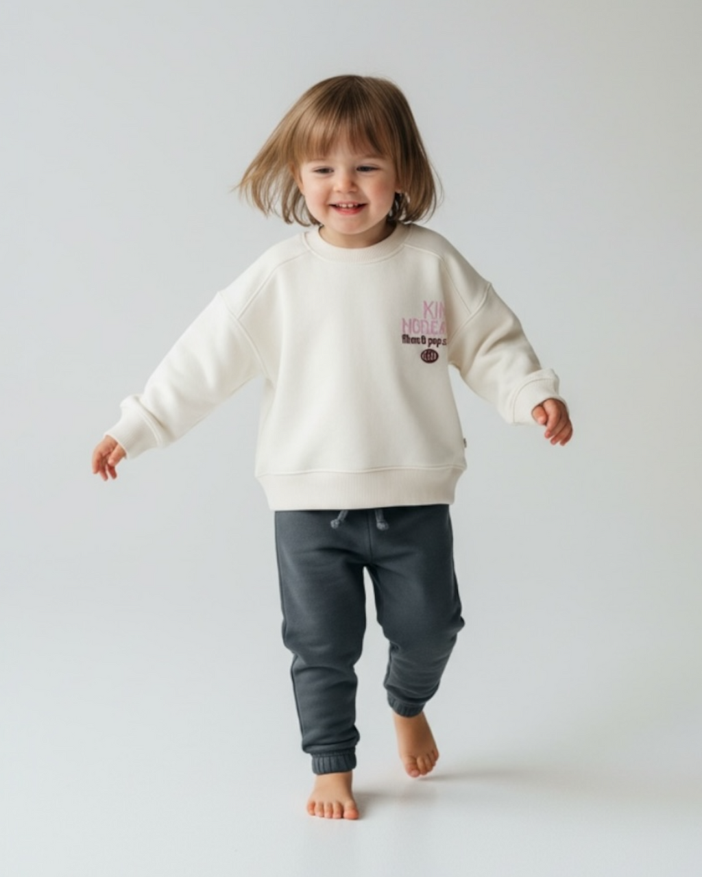 Premium Fleece Kids Tracksuit - White & Grey