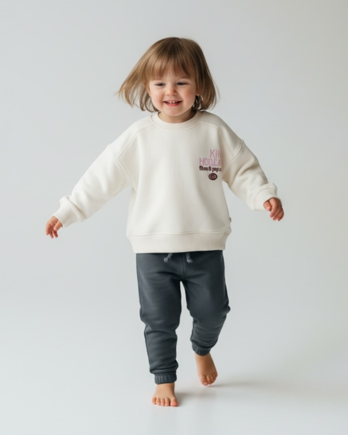 Premium Fleece Kids Tracksuit - White & Grey