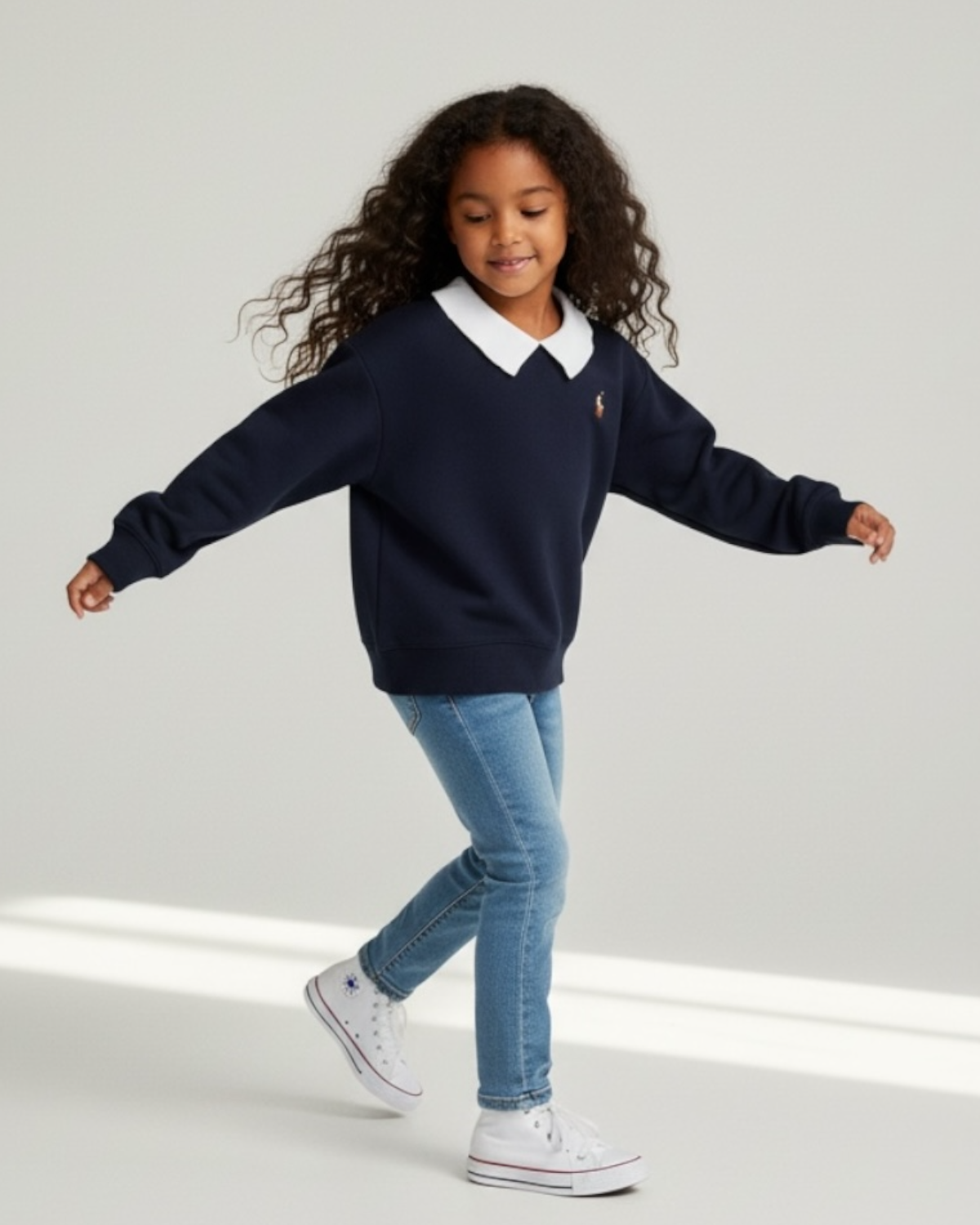 Kids Premium Collar Sweatshirt - Navy Blue