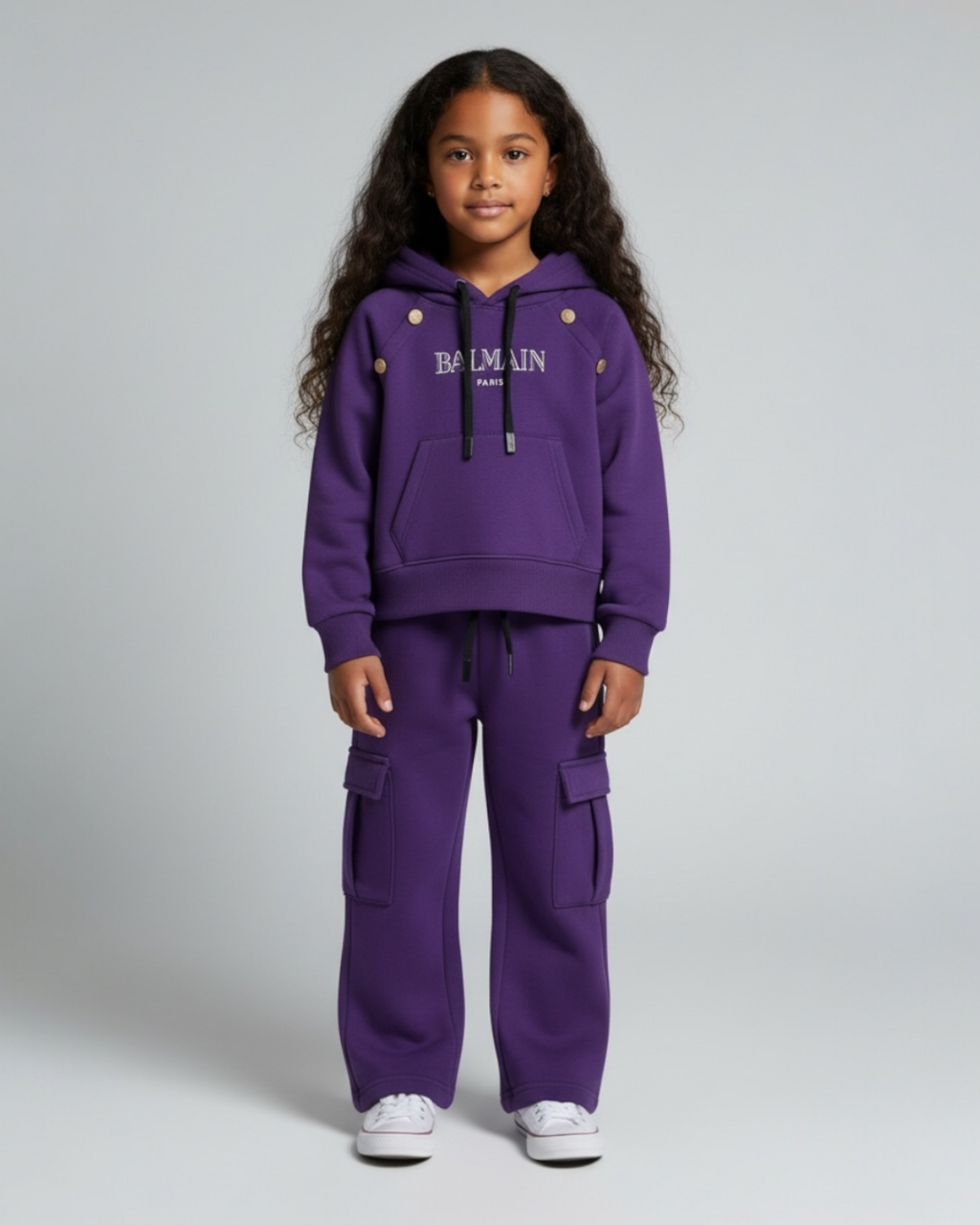 Hodded Baby Girls Tracksuit Set - Purple