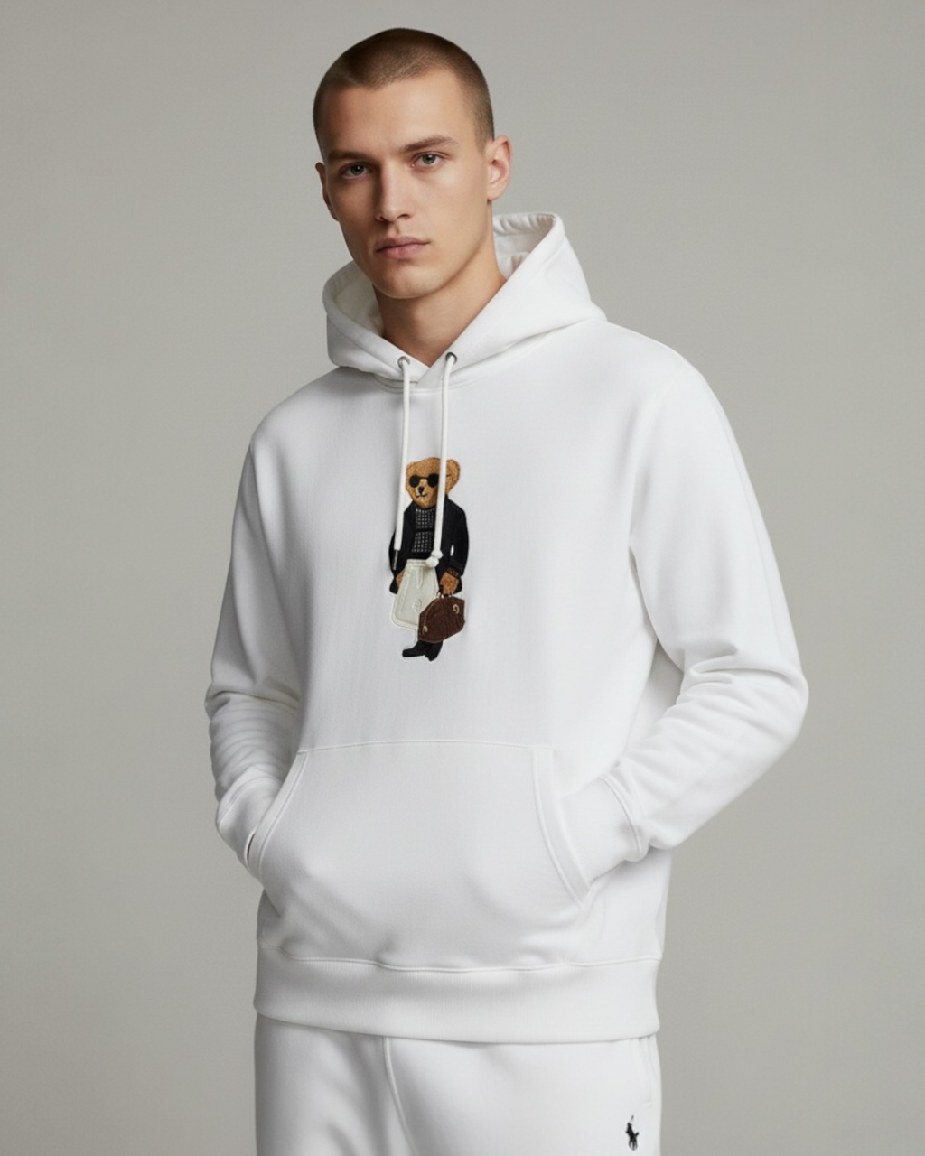 Premium Men's Bear Hoddie - White