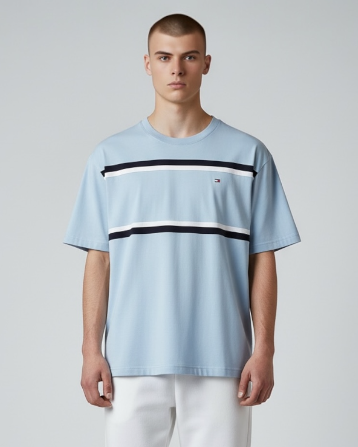 Exclusive Tommy Panel Men Tee - Sky Blue