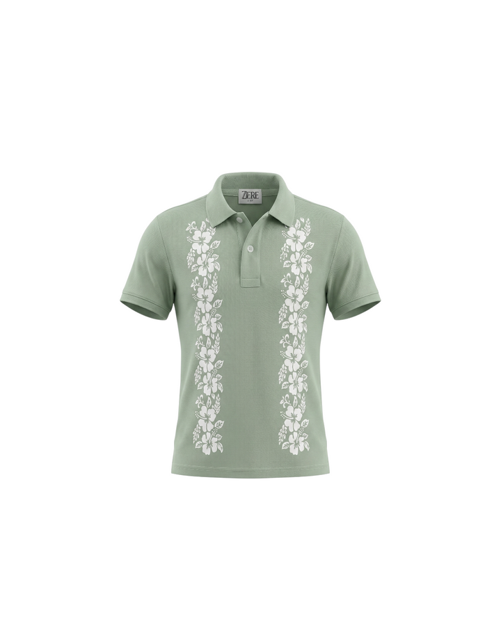 Kids Flowered Polo Shirt - C Green