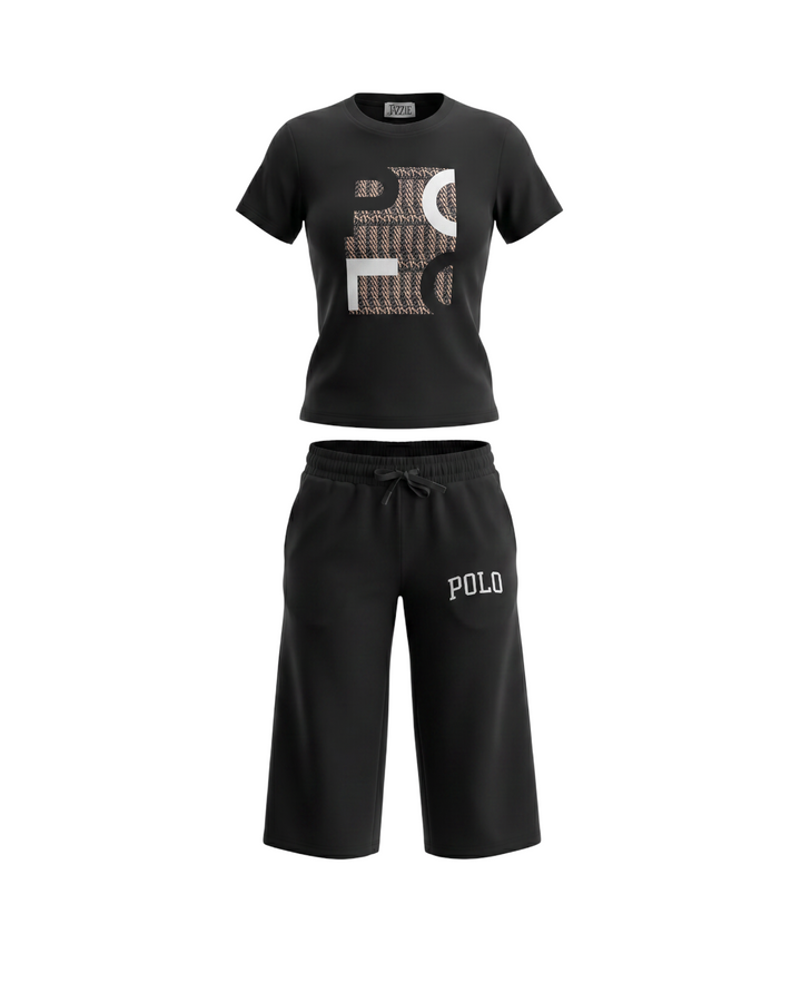 Kids Polo Tracksuit Set - Black