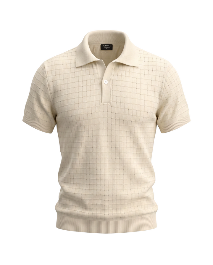 Men's Knitted Block Polo Shirt - Off White