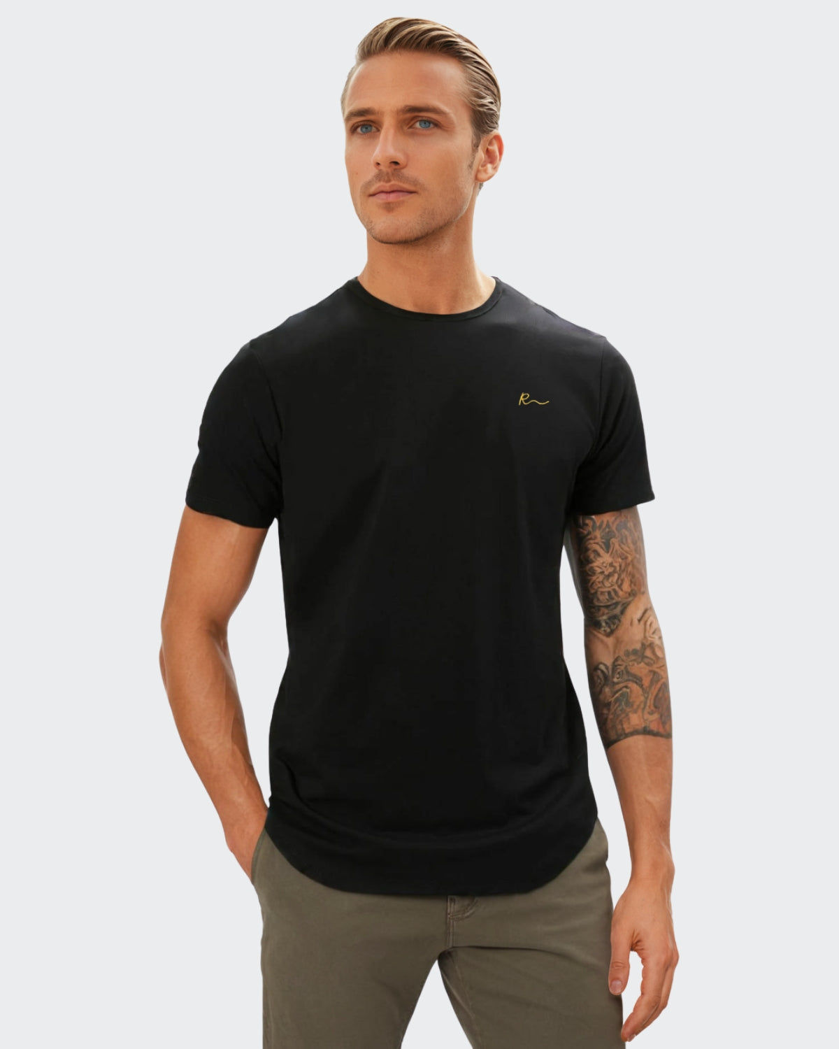 Premium Raffaulli Men's Curved Hem T-Shirt - Black