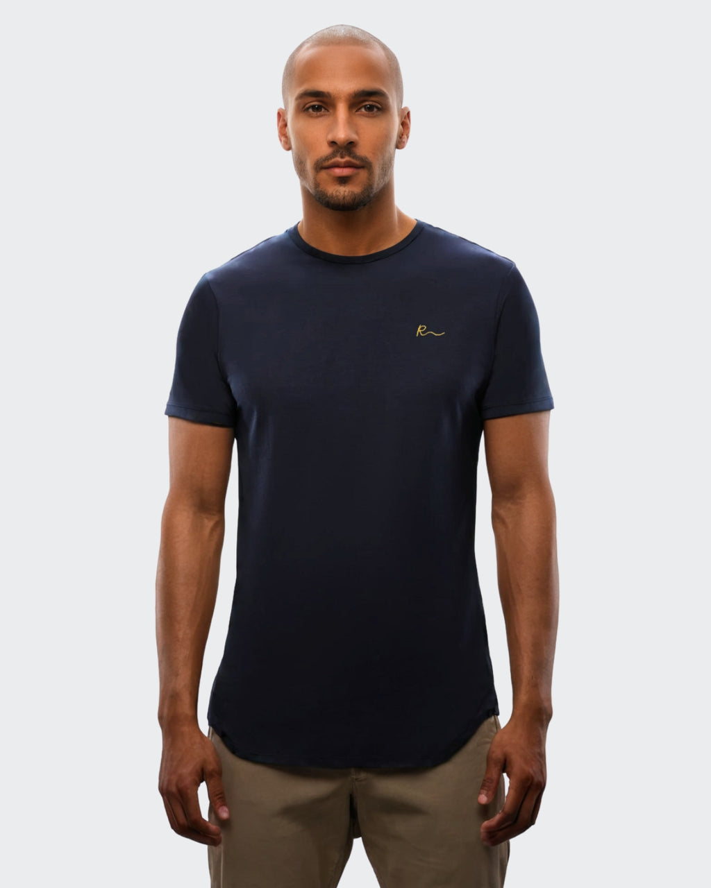 Premium Raffaulli Men's Curved Hem T-Shirt - Navy Blue
