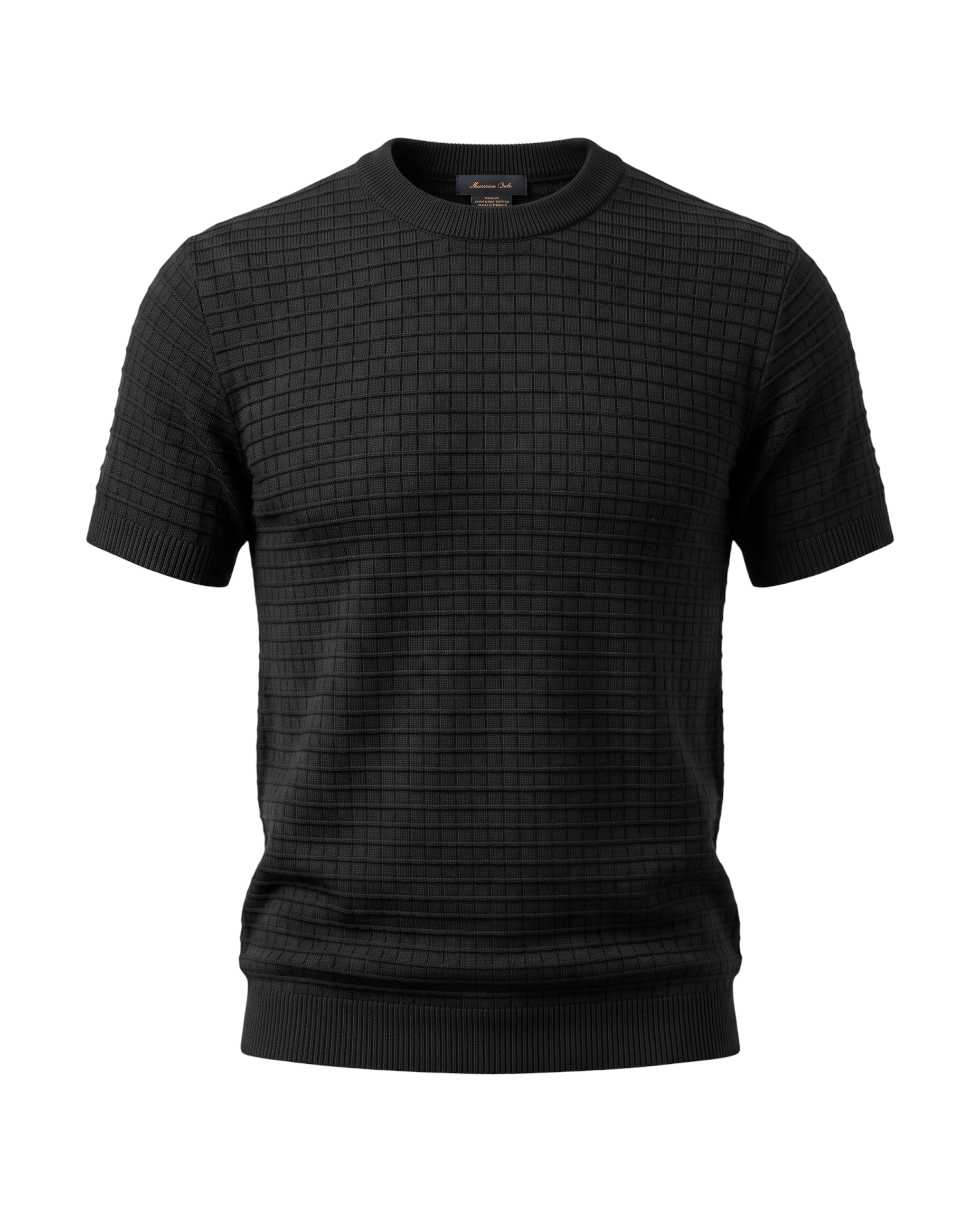 Men's Knitted Crew Neck T Shirt - Black