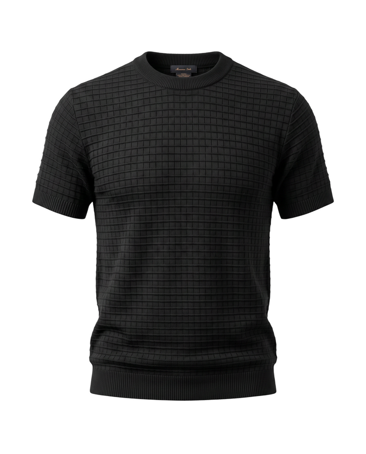 Men's Knitted Crew Neck T Shirt - Black