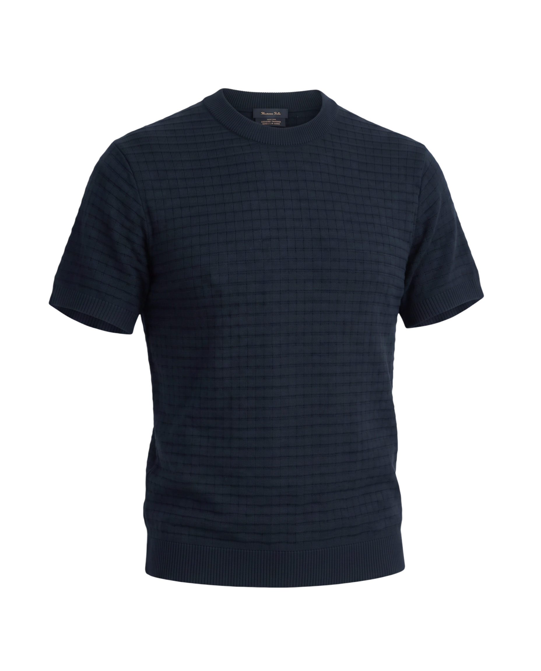 Men's Knitted Crew Neck T Shirt - Navy Blue